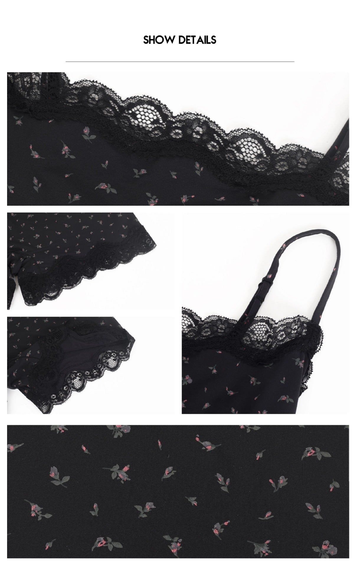 Black shapewear with floral patterns on a white background