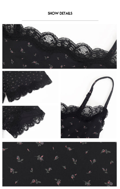 Black shapewear with floral patterns on a white background