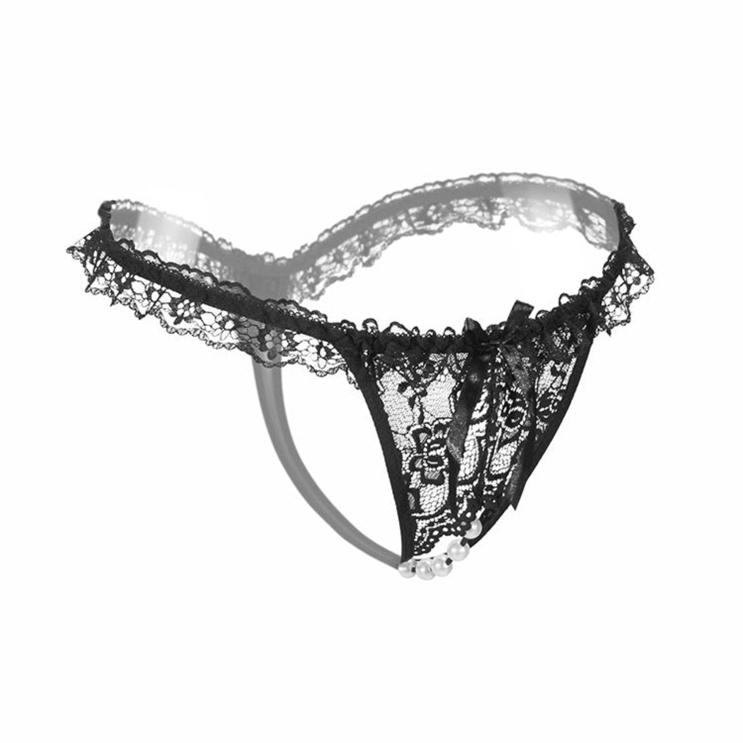 Black lace thong on a white background