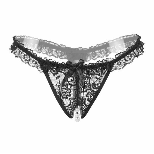 Black lace thong on a white background